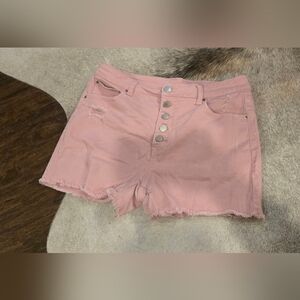 Time and Tru Pink High-Waisted 5 Buttom Distressed Shorts